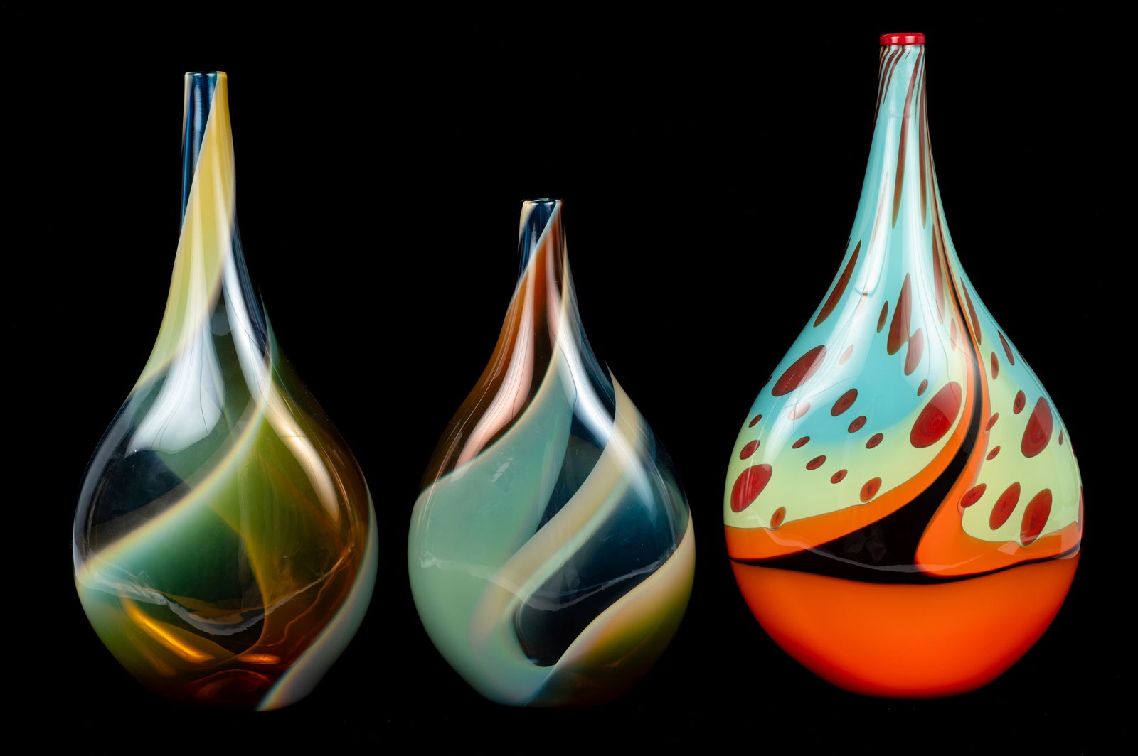 Lot of 3 Signed Thomas Maras Art Glass Vases. (1 of 4)