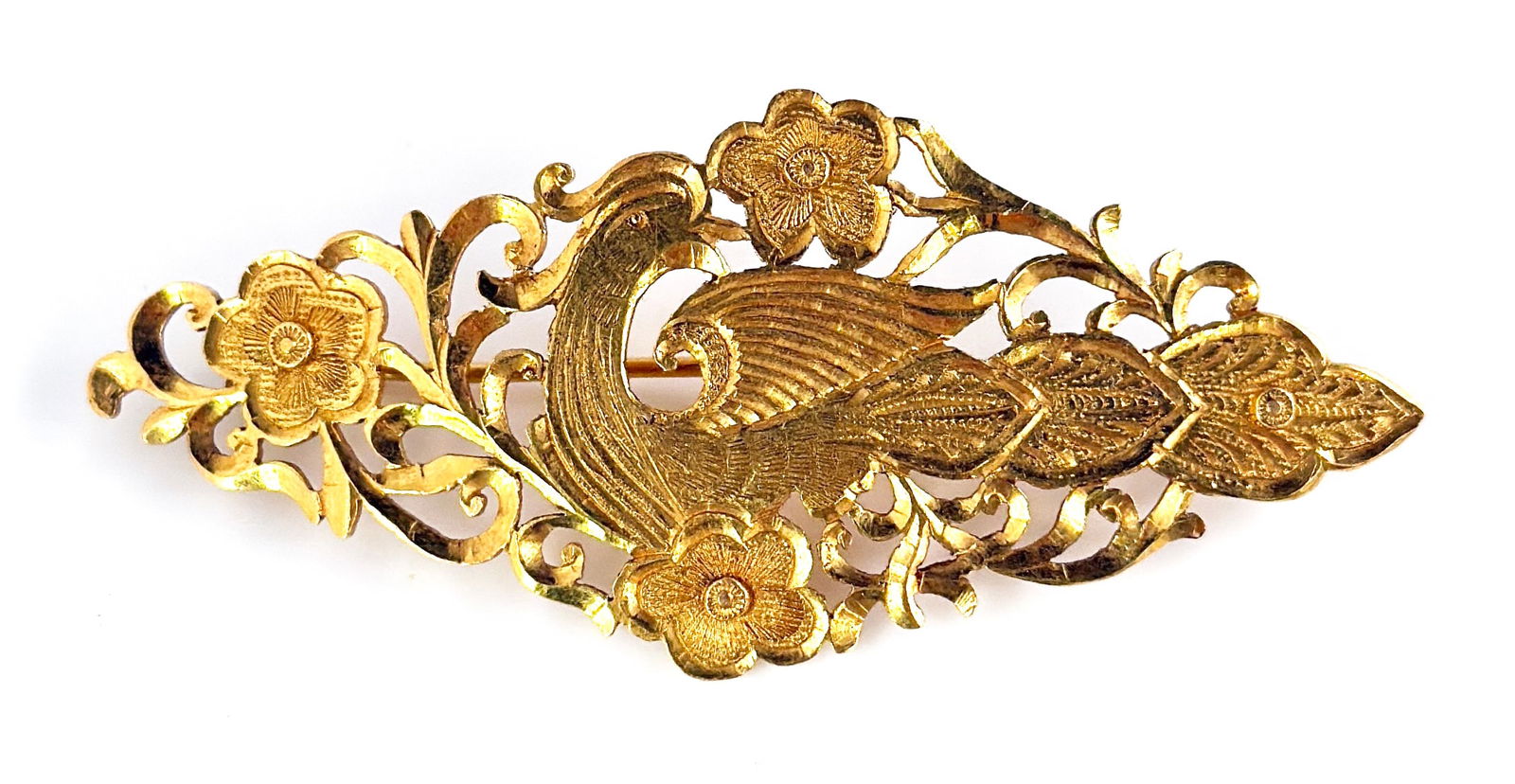 Antique 18K Gold Chinese Bird & Flowers Brooch. (1 of 2)