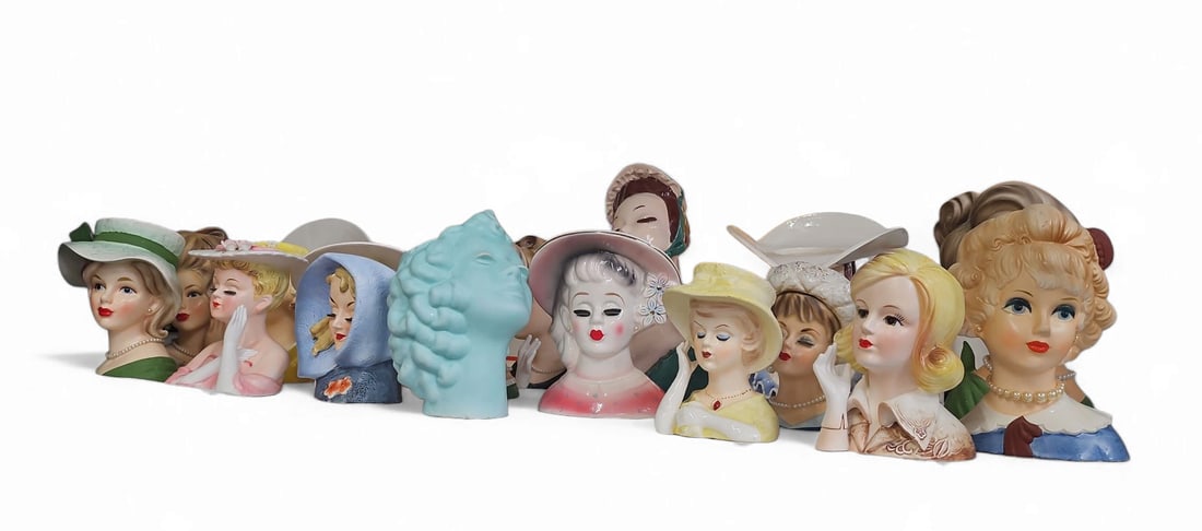 Lot of 19 Vintage Lady Head Vases, inc. Haeger. (1 of 6)