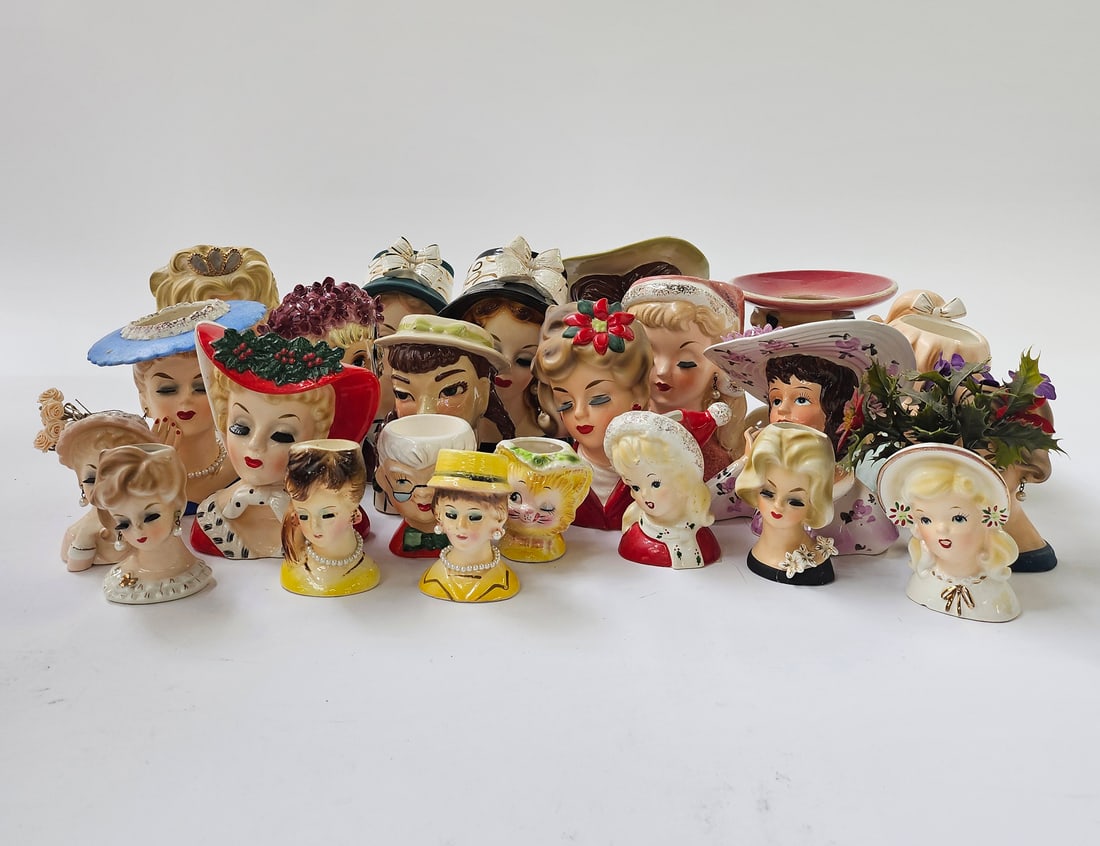 Lot of 23 Vintage Lady Heads, including Christmas. (1 of 4)