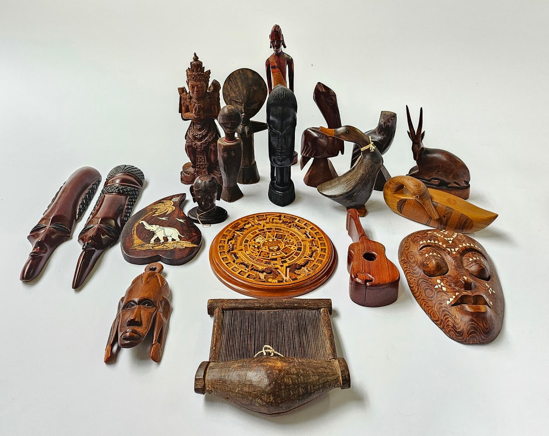 Lot of Small Carved Wood Sculptures, Masks, & More (1 of 6)