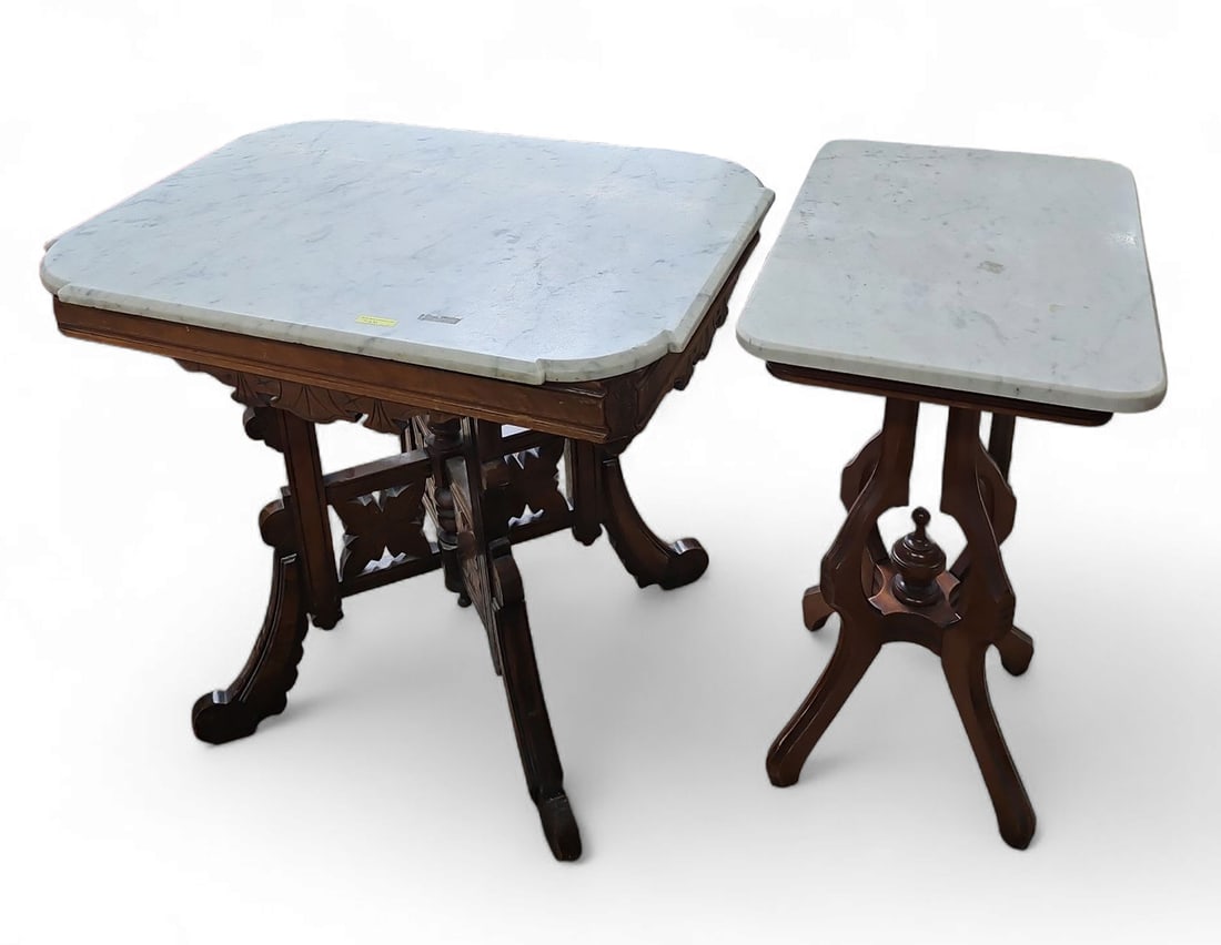Two Antique Eastlake Victorian Marble Top Tables. (1 of 3)