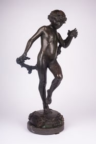 24" Child w/ Garland Bronze, Signed H. Crenier.