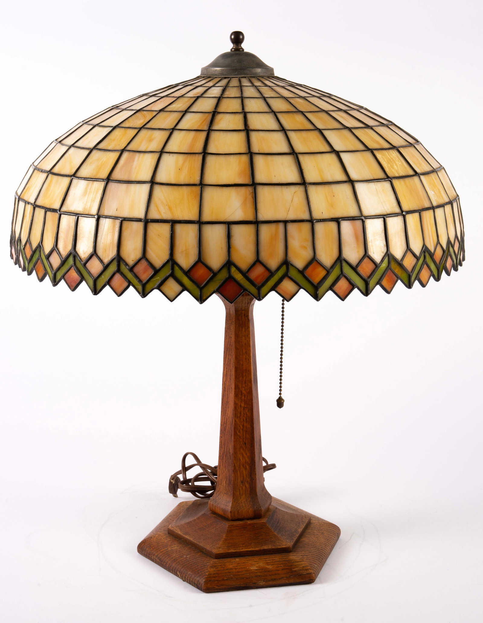 Antique Stained Glass Lamp w/ Oak Wood Base. (1 of 7)
