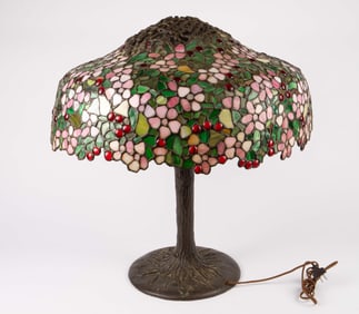 Large Apple Blossom Lamp w/ Tree Trunk Base.