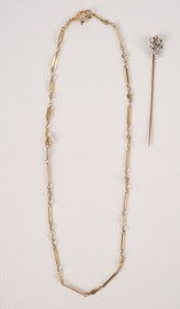14K Gold & Turquoise Necklace & Vintage Pin.