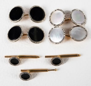 2 Pair of 14K Gold Cuff Links & Studs - MOP, Ect.