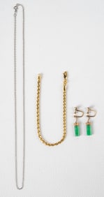 3 Pcs of 14K Gold Jewelry, inc. Jade Earrings.