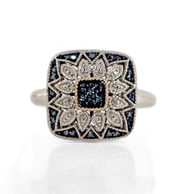 Square Face Sterling / 14K Blue Diamond Ring.
