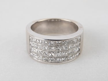 14K White Gold Princess Cut Diamond Encrusted Band