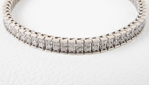 14K White Gold 2 Row Diamond Tennis Bracelet.