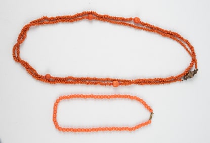 Two Antique Coral Necklaces - 1 Victorian Clasp.