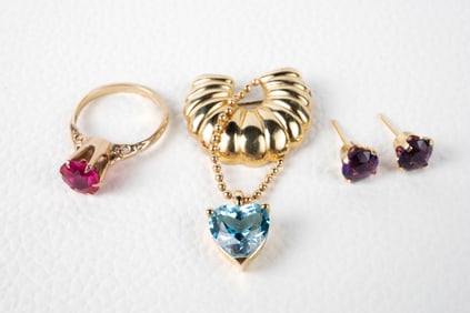 3 Pcs. 14K Gold Jewelry, inc. Large Topaz Heart.