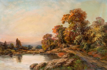 Large Autumnal Landscape Painting, Signed.