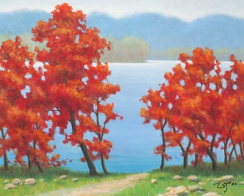 Fall at the Lake, Impressionist Landscape, Signed.