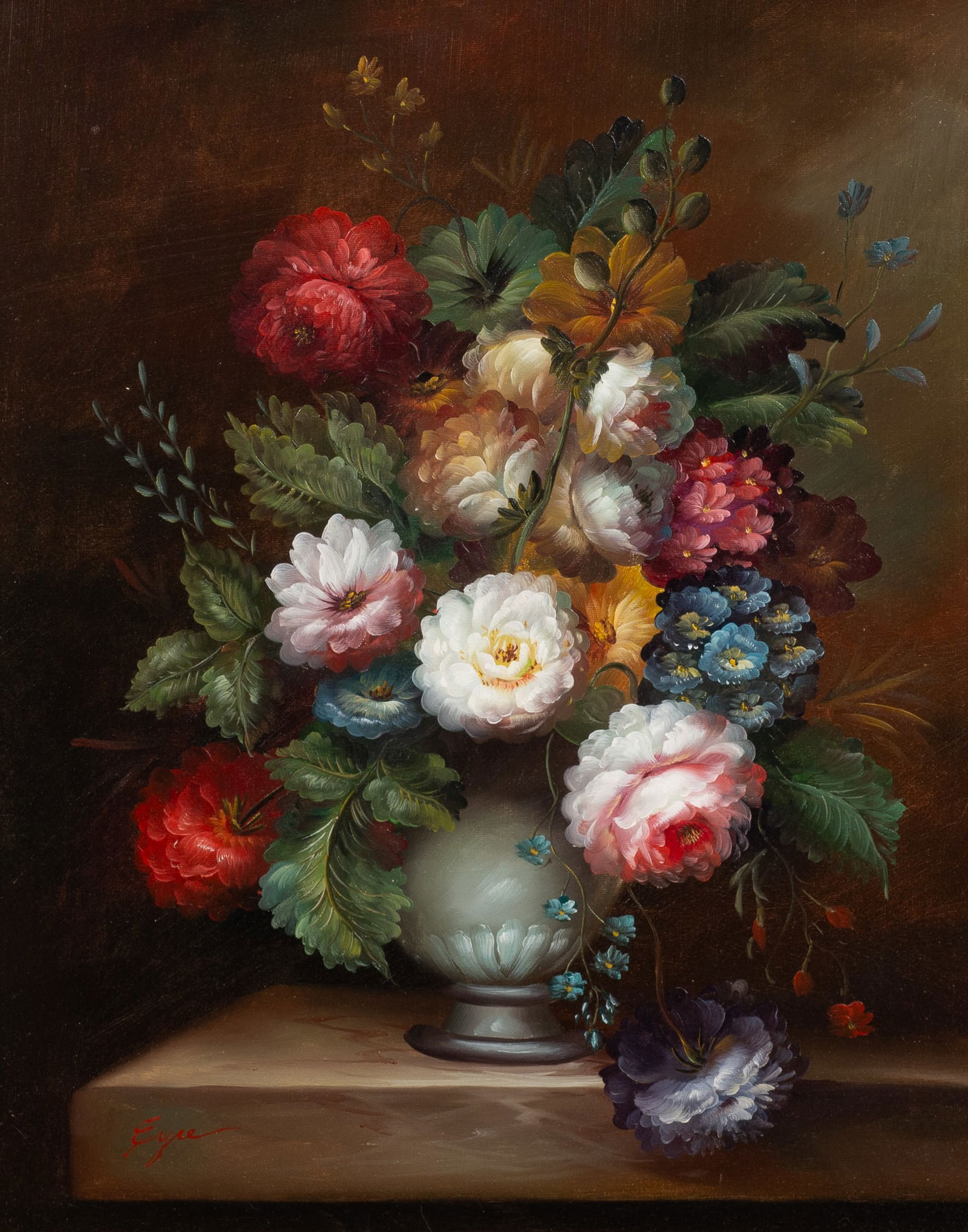 Framed Still Life of Flowers in Vase, Signed Eyre. (1 of 5)