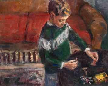 Child Playing, Impressionist Work by Simon Busom.