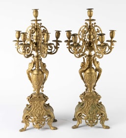 Pair of Bronze 5-Arm Footed Candelabra.