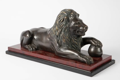 Bronze of Recumbent Lion w/ Toy Ball.