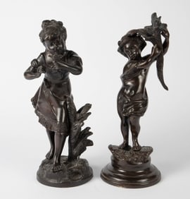 Lot of 2 Bronze Children, After Rousseau & Moreau.