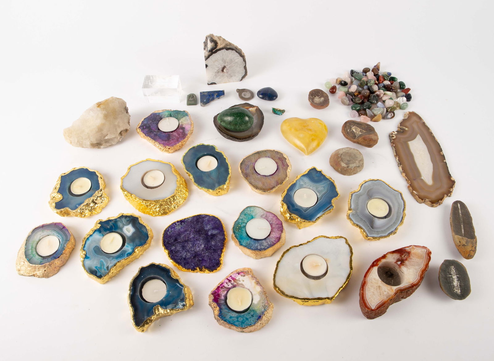 Lot: Gemstone Votives, Small Fossils, etc. (1 of 8)