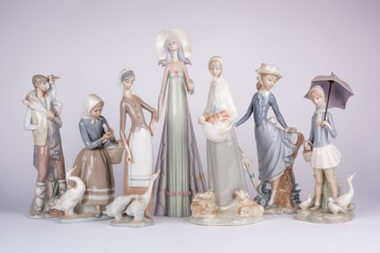7 Figurines, Mostly Lladro - Farm Girls, etc.