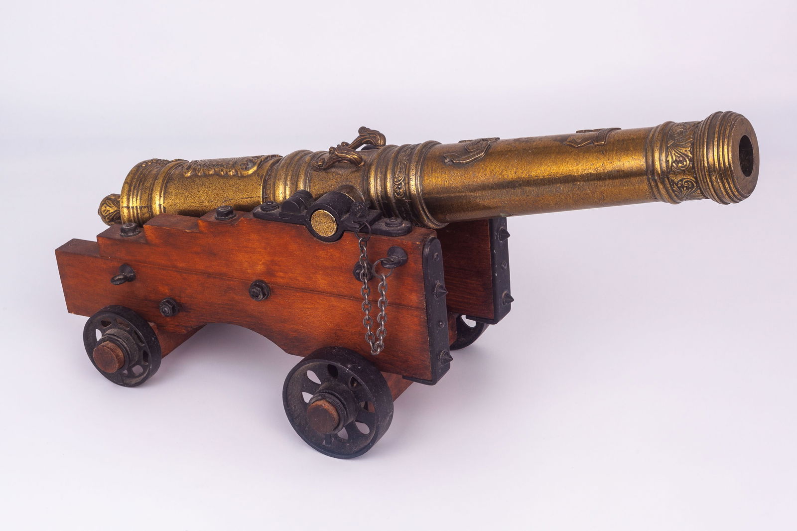 Brass Model "El Tigre" Cannon w/ Wood Cart. (1 of 19)