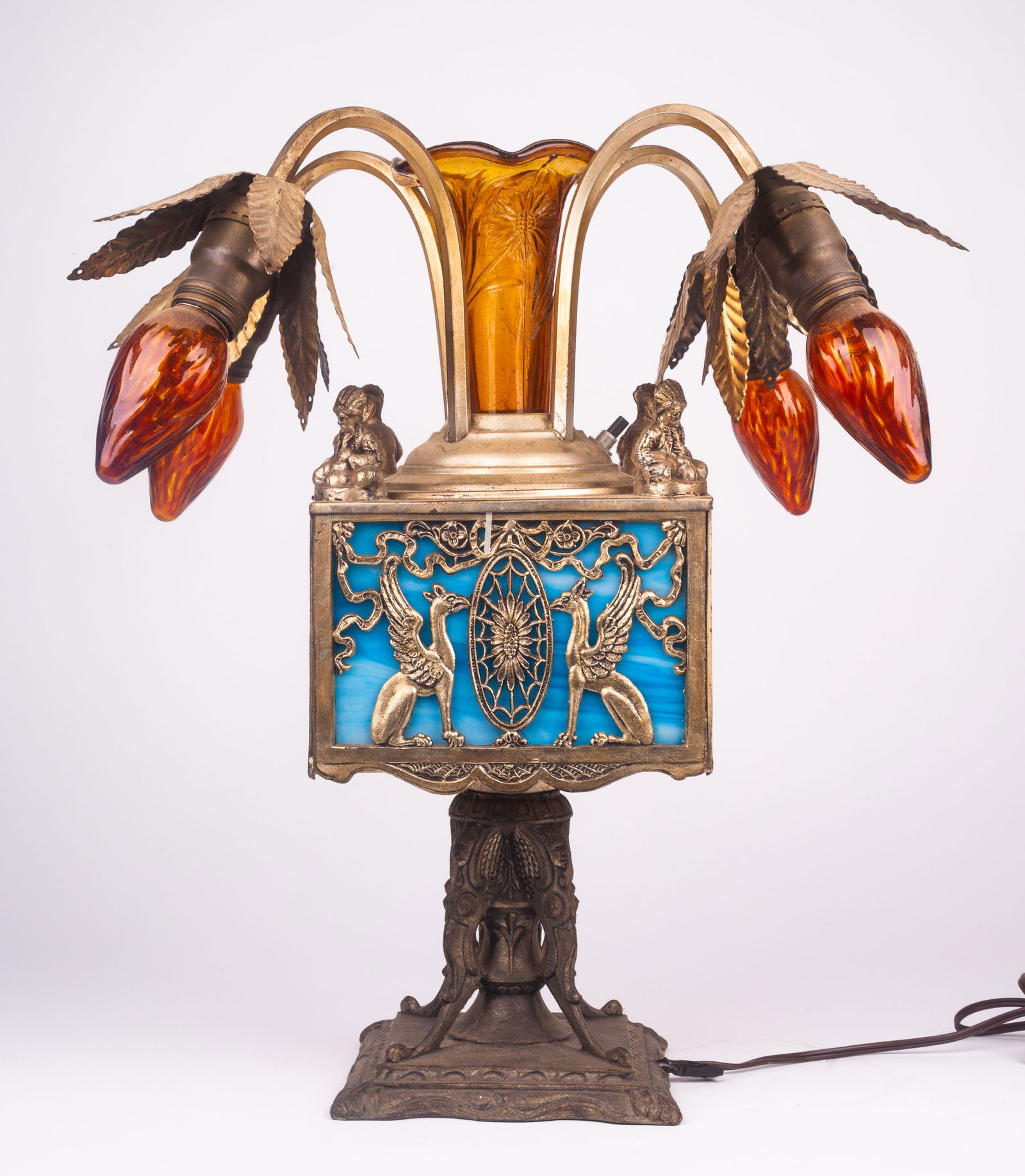 1926 Miller Lamp Co. Art Deco Blue Slag Glass Lamp (1 of 14)