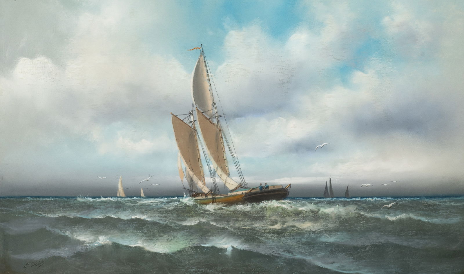 Maritime Pastel Drawing, Edward T. Gibbs. (1 of 5)
