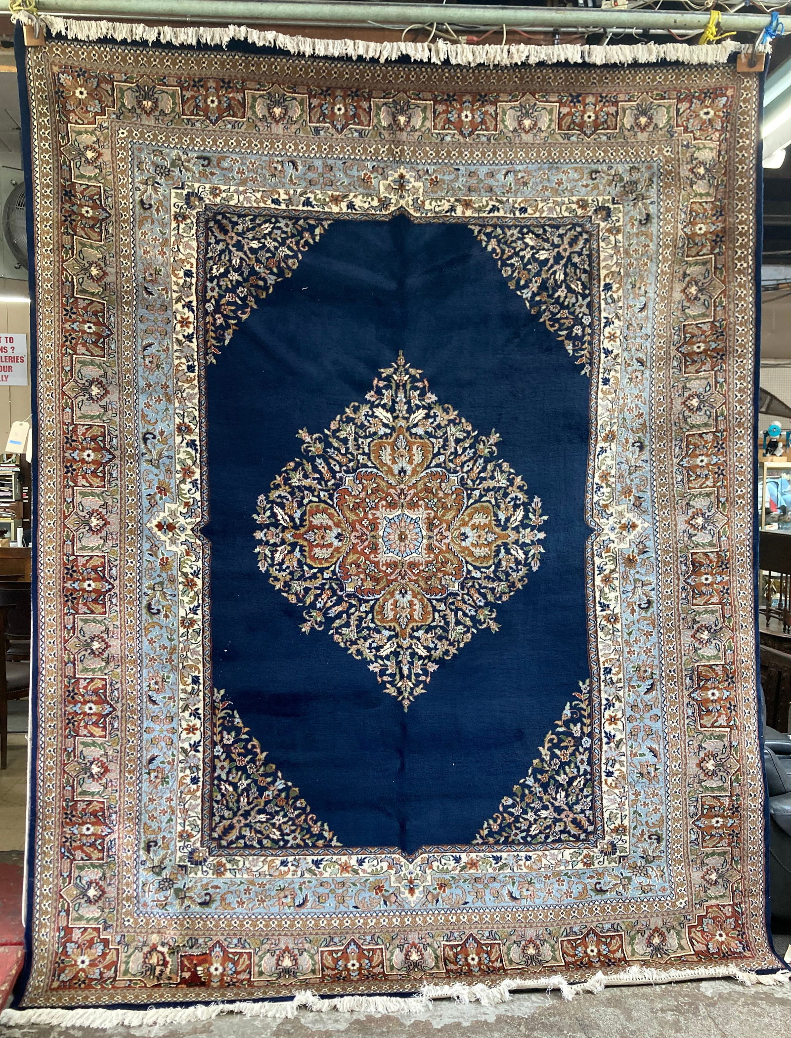 9' x 11' 6" Tabriz or Kirman Pattern Rug, AS IS. (1 of 4)