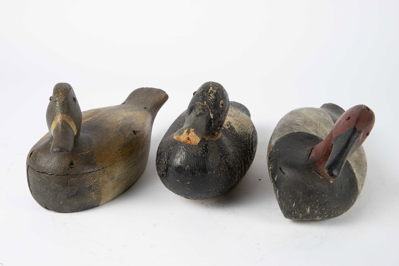 Lot of 3 Painted Wood Duck Decoys, One Signed. (1 of 5)