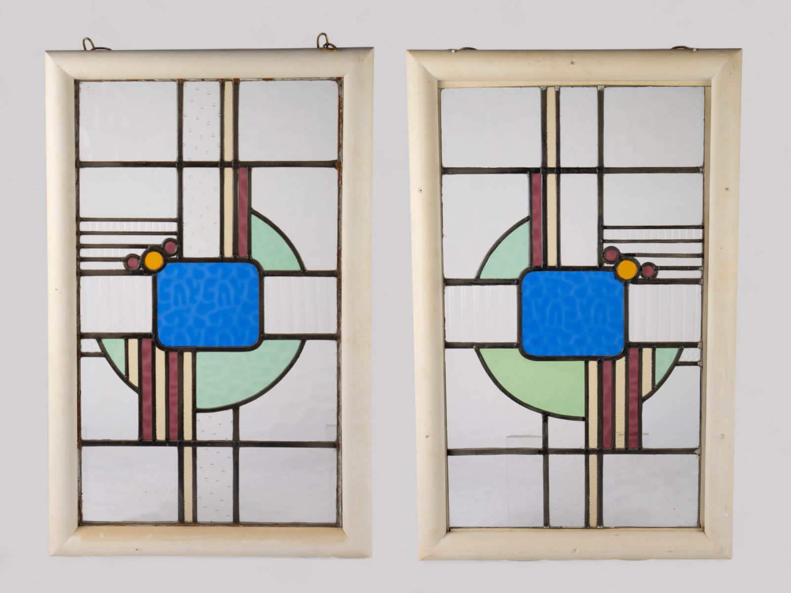 Pair of Stained Glass Windows w/ Art Deco Motif. (1 of 14)