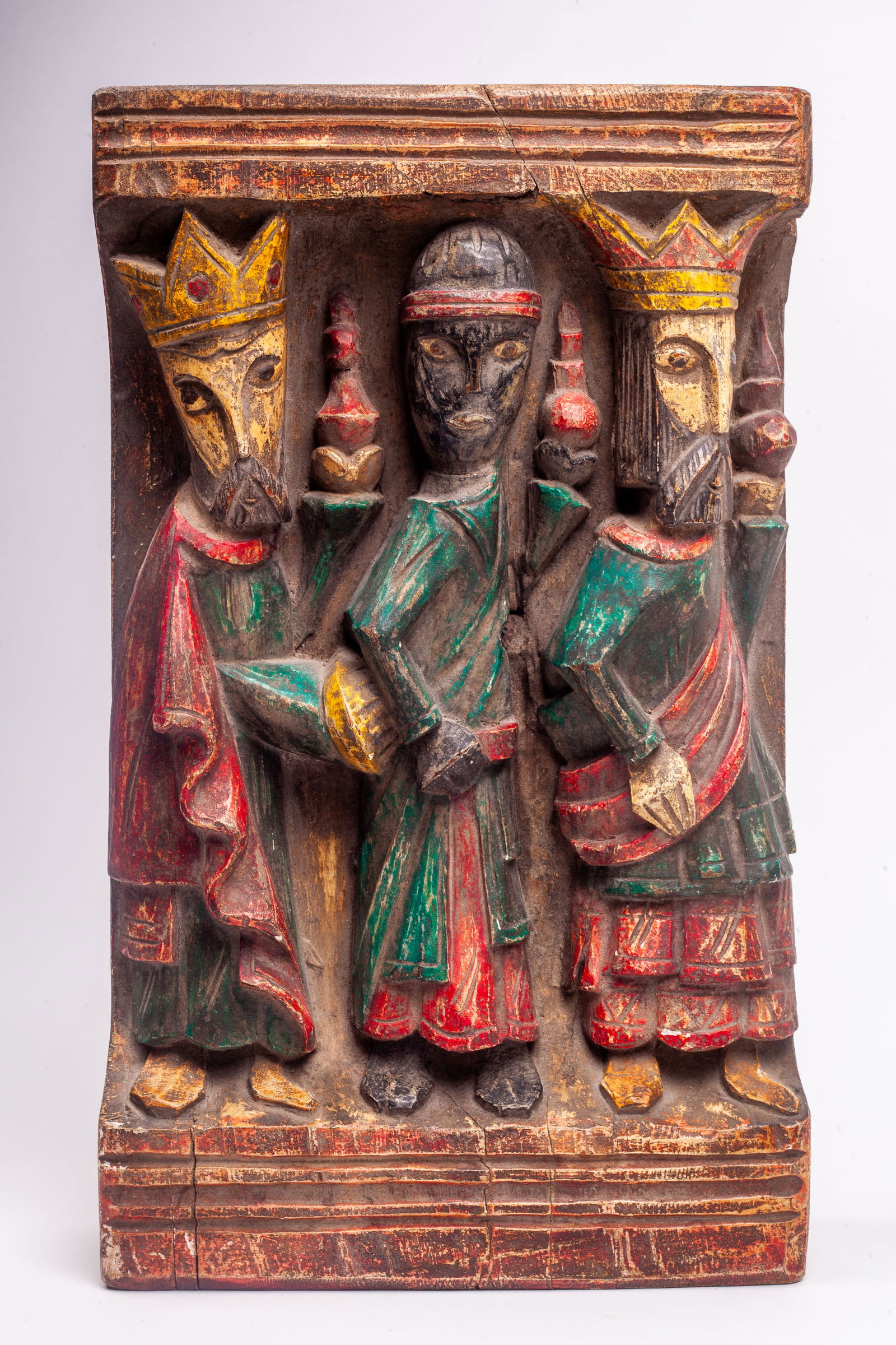 Carved Wood Polychrome Wall Sculpture- 3 Magi. (1 of 5)
