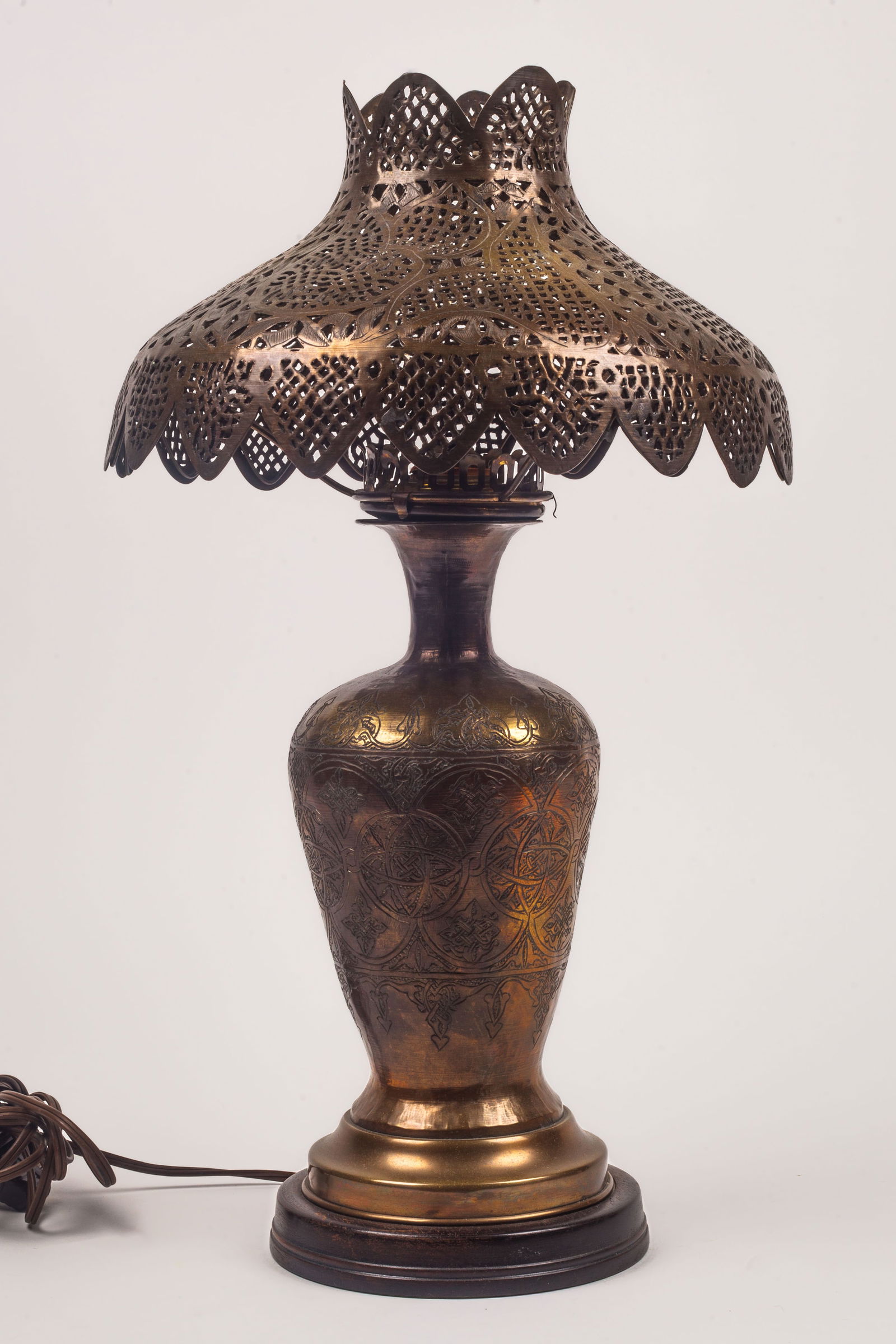 Middle Eastern Brass Lamp w/ Reticulated Shade. (1 of 12)