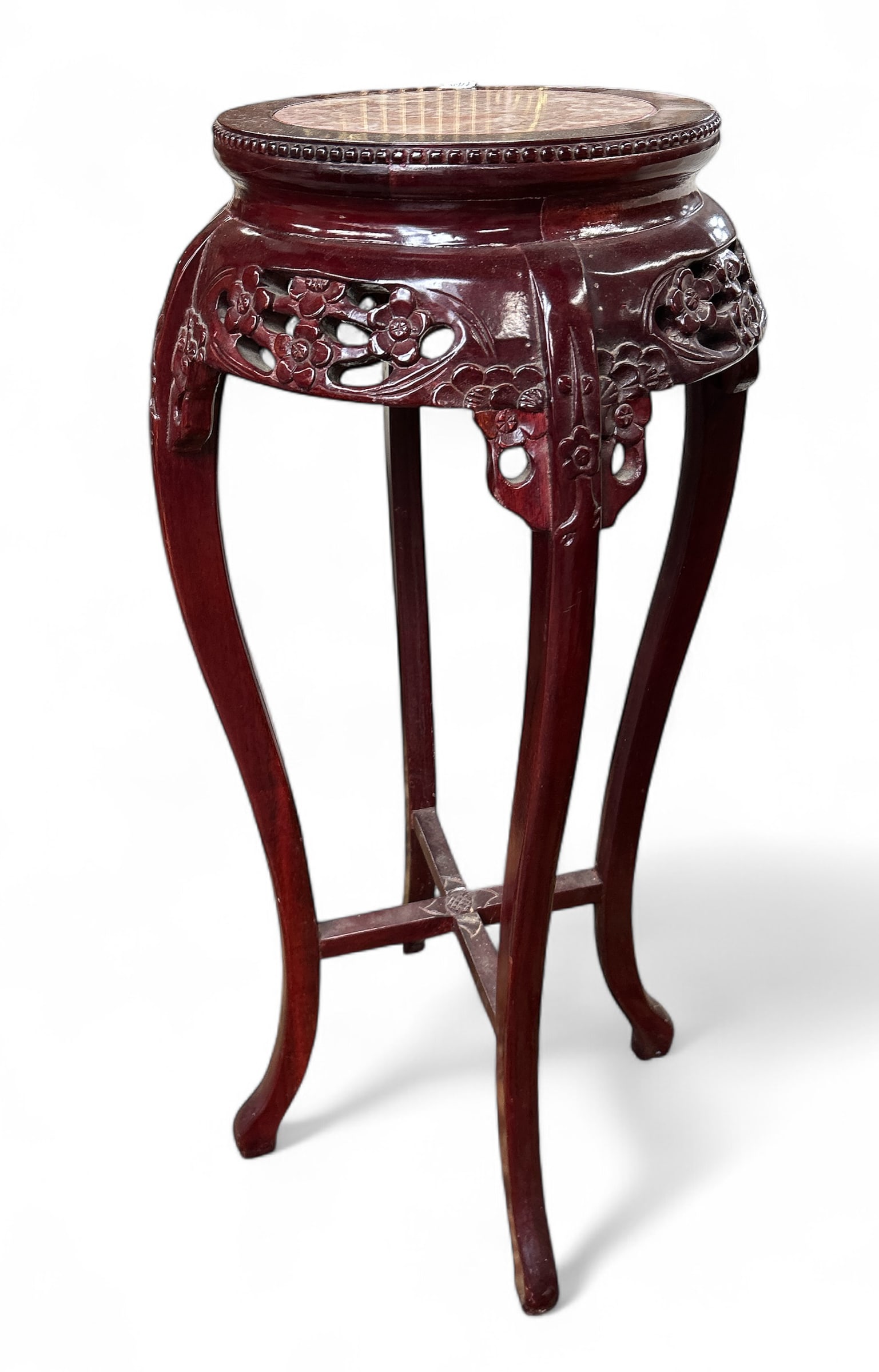 Reddish Wood Chinese Marble Top Stand. (1 of 8)
