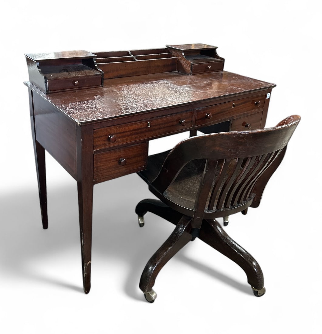 Mahogany Desk and Banker's Chair. (1 of 8)
