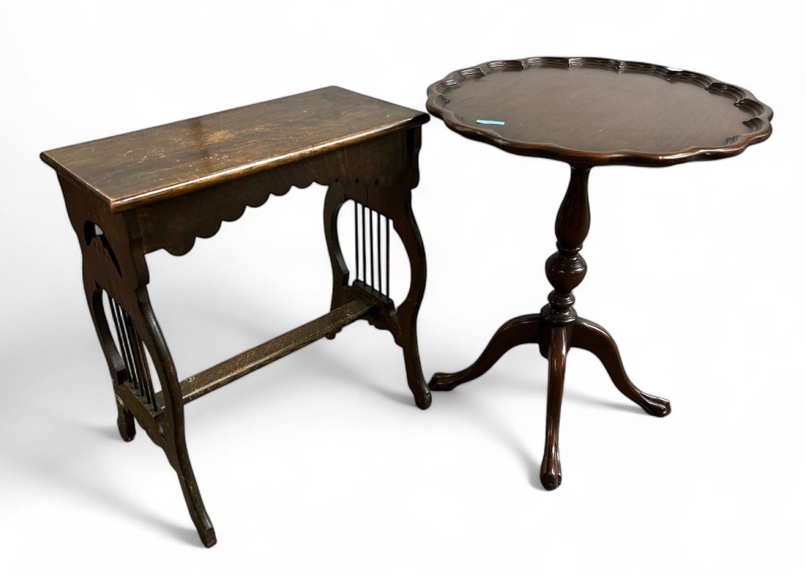 Carved Mahogany Pedestal Table & Side Table. (1 of 7)