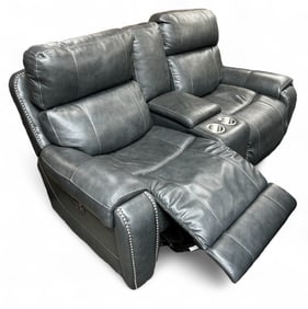 Two Section Power Leather Recliner Set.