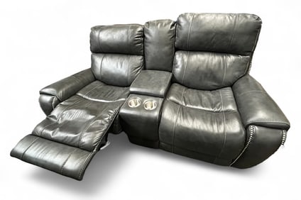 Two Section Power Leather Recliner Set.