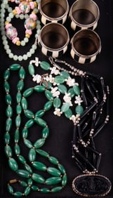 Lot: Jadeite Necklaces & 925 & Bone Napkin Rings