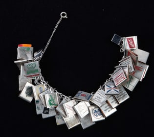 Vintage Sterling Chicago Matchbook Charm Bracelet.