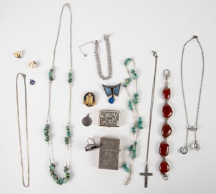Lot of Sterling Items - Lighter, Box, Jewelry.
