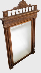 Antique Carved Wood Bevelled Wall Mirror.