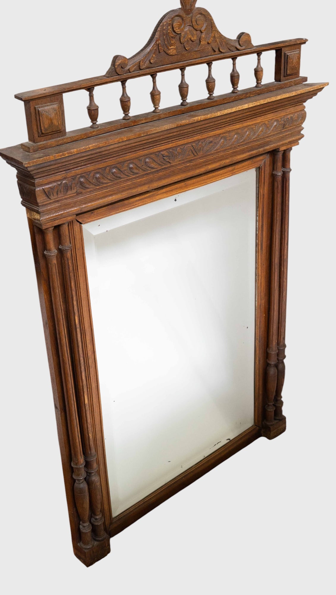 Antique Carved Wood Bevelled Wall Mirror. (1 of 7)