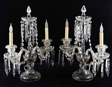 Pair of 2 Arm Crystal Prism Girondoles, Electric.