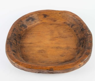 Large Primitive Solid Wood Hand Carved Dough Bowl.