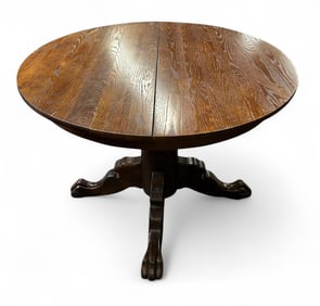 Carved Round Oak Table.