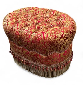 Red Upholstered & Tufted Ottoman.