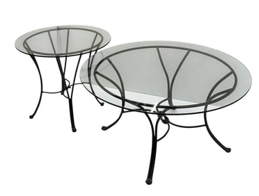 Two Glass Top Wrought Iron Tables.