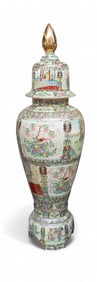 6' Tall Palace Size Asian Handpainted Urn.